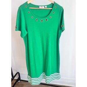 Quaker Factory‎ Holiday Green Dress Holly Festive Knee Length Womens Size Large